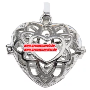 Leárazás! Angyalhívó medál. Áttört szív. Platina szín.