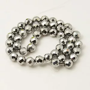 Csiszolt hematit ásványgyöngy. 8mm. Platina szín.