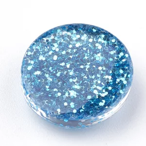 Kiárusítás!  10db. Glitteres műanyag kaboson lencse. Türkiz. 14mm.