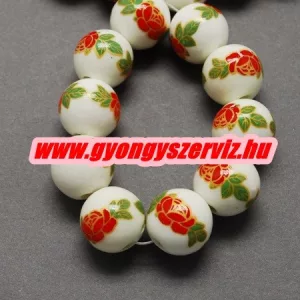 Porcelán ékszergyöngy. 10mm. Rózsa. 