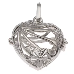 Leárazás! Angyalhívó medál. Platina szín. Szív, virágokkal.