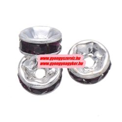   10db. . Strasszos köztes gyöngy, rondella.  8mm. Sötétlila.