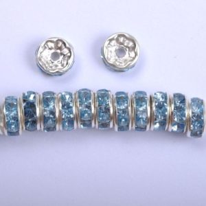 10db. Strasszos köztes gyöngy, rondella. Egyenes. 8mm. Zafír.