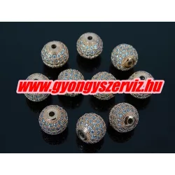   Cirkónia kristályos köztes gyöngy. 10mm. Rózsaarany színű, fehér kristály.