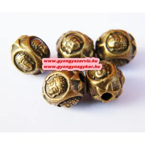 Fém köztes gyöngy, buddha fej gyöngy. 9.5x9mm. Antik bronz szín.