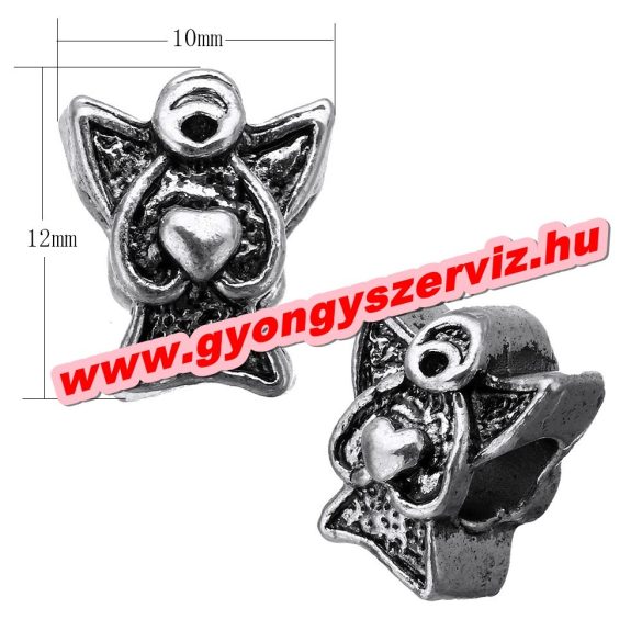 Pandora stílusú fémgyöngy. Charm. Angyal szívvel. 10x12x10mm. Leárazva!