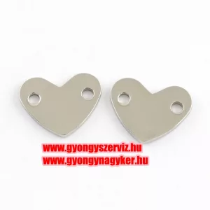 Acél köztes Szív, összekötő elem. 14x11x1mm.