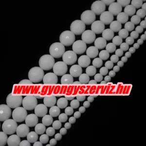 Csiszolt porcelán gyöngy. 8mm. Fehér. 