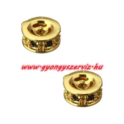   Cirkon köztes gyöngy. 7x3mm. Arany szín, fekete kristállyal.