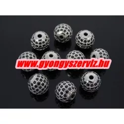   Cirkon kristályos köztes gyöngy. 8mm. Platina, fekete kristály.