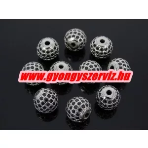 Cirkon kristályos köztes gyöngy. 8mm. Platina, fekete kristály.