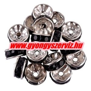 10db. . Strasszos köztes gyöngy, rondella. 6mm. Fekete. AAA.