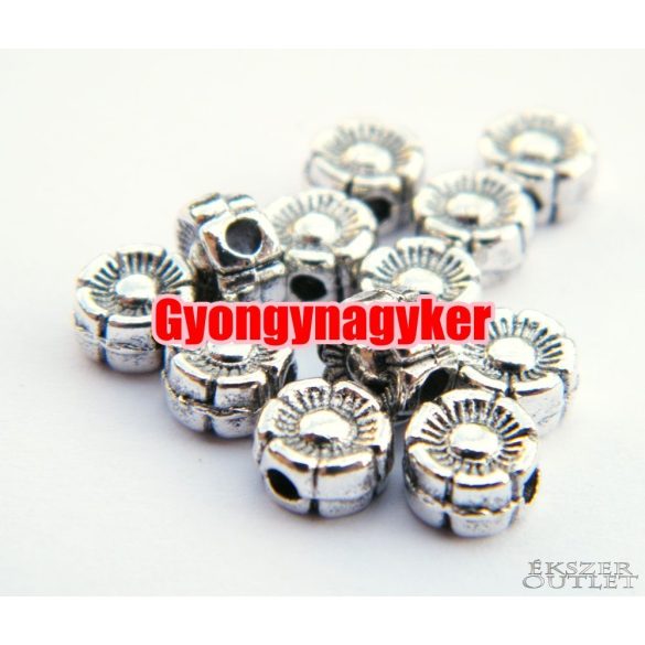 20db. Virág. 6x3mm. Antik ezüst szín. Fémgyöngy, köztes gyöngy.