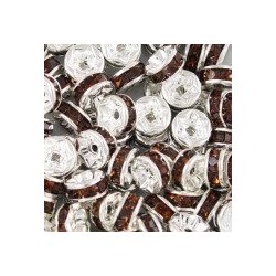   10db. . Strasszos köztes gyöngy,  rondella. Egyenes. 7mm. Borostyán.