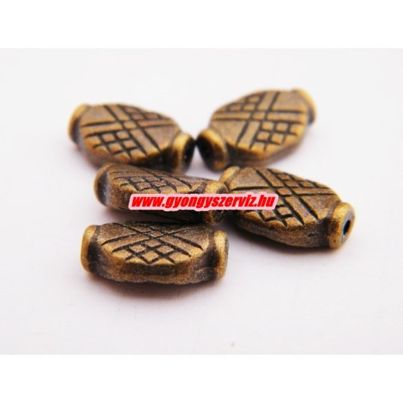 Fémgyöngy, fém köztes gyöngy. 12x7.5mm.  Antik bronz szín.