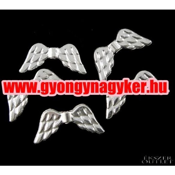 10db. Angyalszárny. 20x9x2.5mm. Ezüst szín. Fémgyöngy, köztes gyöngy.
