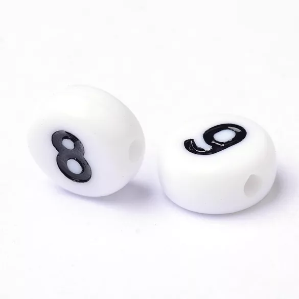 20db. Korong fehér akril szám gyöngy. 7x4mm. Mindig akcióban!