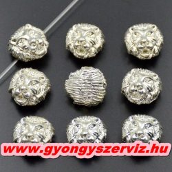   Oroszlán fej. 12x12mm. Ezüst szín. Fémgyöngy, köztes gyöngy.