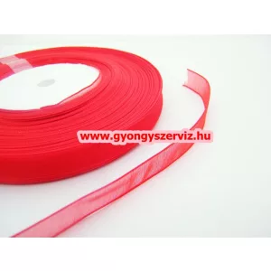 Organza szalag. Piros. 10mm. 1 tekercs.