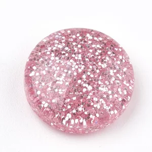 Kiárusítás!  10db. Glitteres műanyag kaboson lencse. Rózsaszín. 14mm.