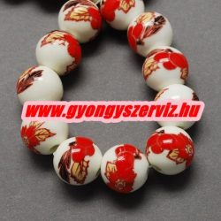   Porcelán ékszergyöngy. 10mm. Piros virág. Mindig akcióban!
