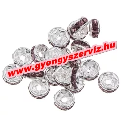  10db. Strasszos fém köztes gyöngy. Rondell. 4x2mm. Ametiszt. AAA