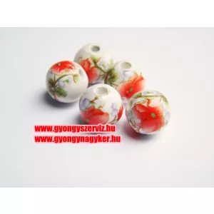 Porcelán gyöngy 10mm. Pipacs. 