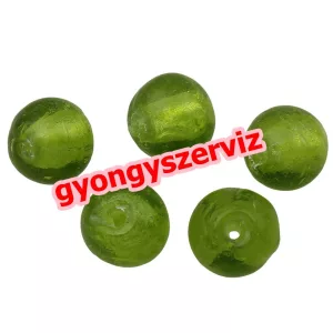 Lámpagyöngy, fóliás üveggyöngy. 10mm. Zöld. 