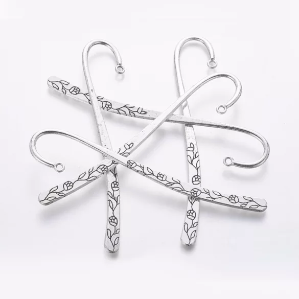 Nagy könyvjelző alap. Antik ezüst szín. Virágos. 