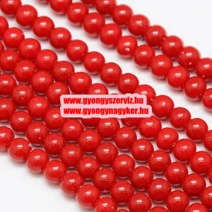 Üveggyöngy. 6, 8, vagy 10mm. Korallpiros.  20db/csomag.