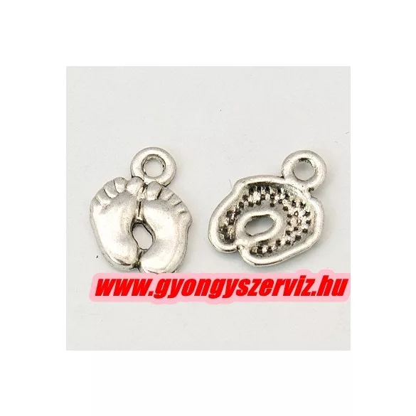 10db. Baba talp medál. Fityegő. 14x10mm. Antik ezüst szín.