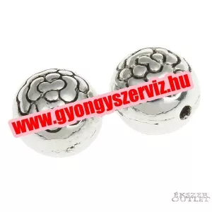 Virág. 8mm. Antik ezüst szín.  Fémgyöngy, köztes gyöngy.