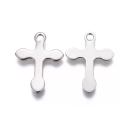 Acél kereszt medál, charm. 16x12mm.