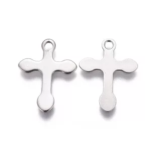 Acél kereszt medál, charm. 16x12mm.