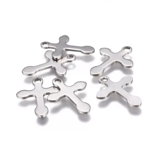 Acél kereszt medál, charm. 16x12mm.