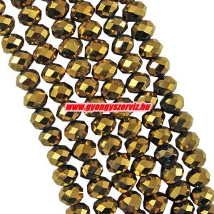 Kiárusítás!  Csiszolt üveggyöngy, fánkgyöngy. 3x4mm. Arany. 5g/cs. Mindig akcióban!