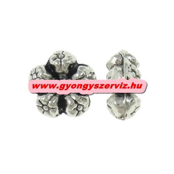 10db. Virág. 8x3.5mm. Antik ezüst szín. Fémgyöngy, köztes gyöngy.