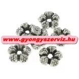 10db. Virág. 8x3.5mm. Antik ezüst szín. Fémgyöngy, köztes gyöngy.