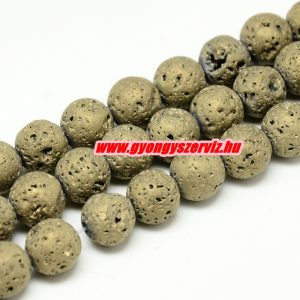 20db. Matt, fémgőz bevonatos lávakő gyöngy. Zöldes arany. 8mm.