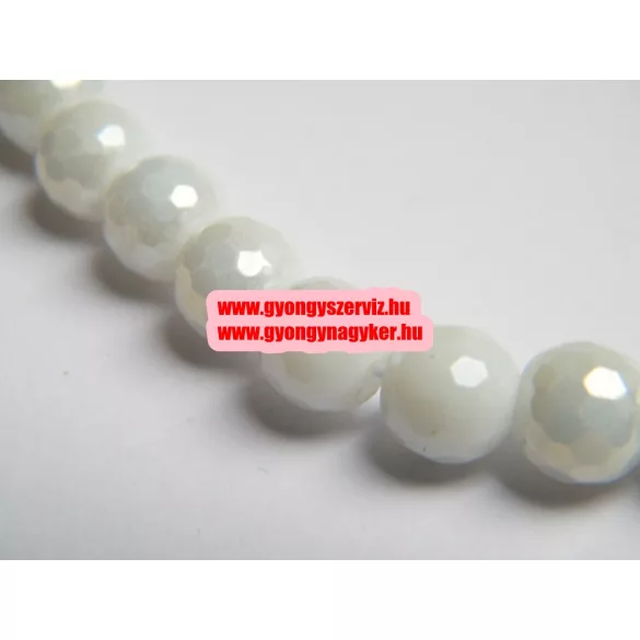 Leárazás! 10db. Csiszolt üveggyöngy. Fehér aura. 8mm. Mindig akcióban!