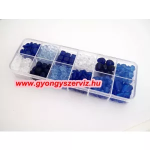 Kiárusítás!  Cseh gyöngy.  Mix. Kék. 170g + ajándék doboz! Mindig akcióban!