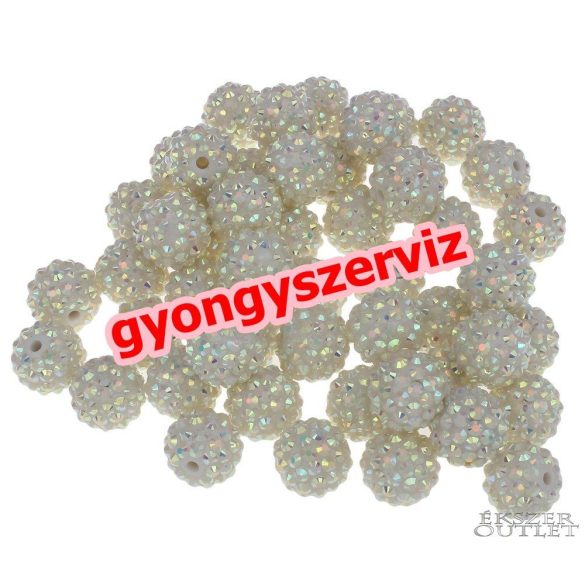 Műanyag shamballa gyöngy. 16mm. Fehér. Mindig akcióban!