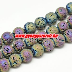 20db. Matt, fémgőz bevonatos lávakő gyöngy. Szívárvány. 8mm. 
