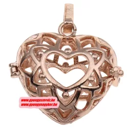  Leárazás! Angyalhívó medál. Áttört szív. Rózsaarany szín.