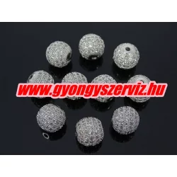   Cirkónia kristályos köztes gyöngy. 10mm. Platina szín, fehér kristály.