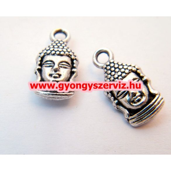 Buddha medál. Tibeti fém medál, fémgyöngy.  16x8mm.