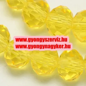 Kiárusítás!  20db. Csiszolt üveggyöngy, fánk gyöngy. Sárga. 10x7mm. Mindig akcióban!