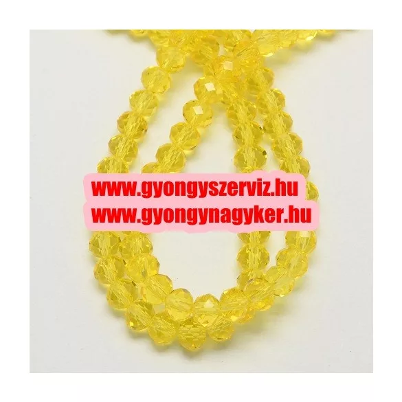 Kiárusítás!  20db. Csiszolt üveggyöngy, fánk gyöngy. Sárga. 10x7mm. Mindig akcióban!