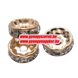   10db.  Rondell. Strasszos köztes gyöngy, rondella. 10x2mm. Rózsaarany. AAA.