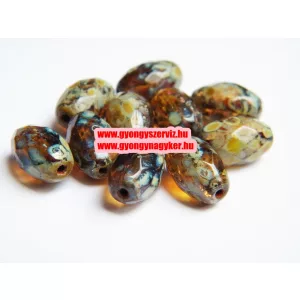 Leárazás! 10db.Cseh csiszolt üveggyöngy. 12x8mm. Terrakotta szivárvány.  Mindig akcióban!